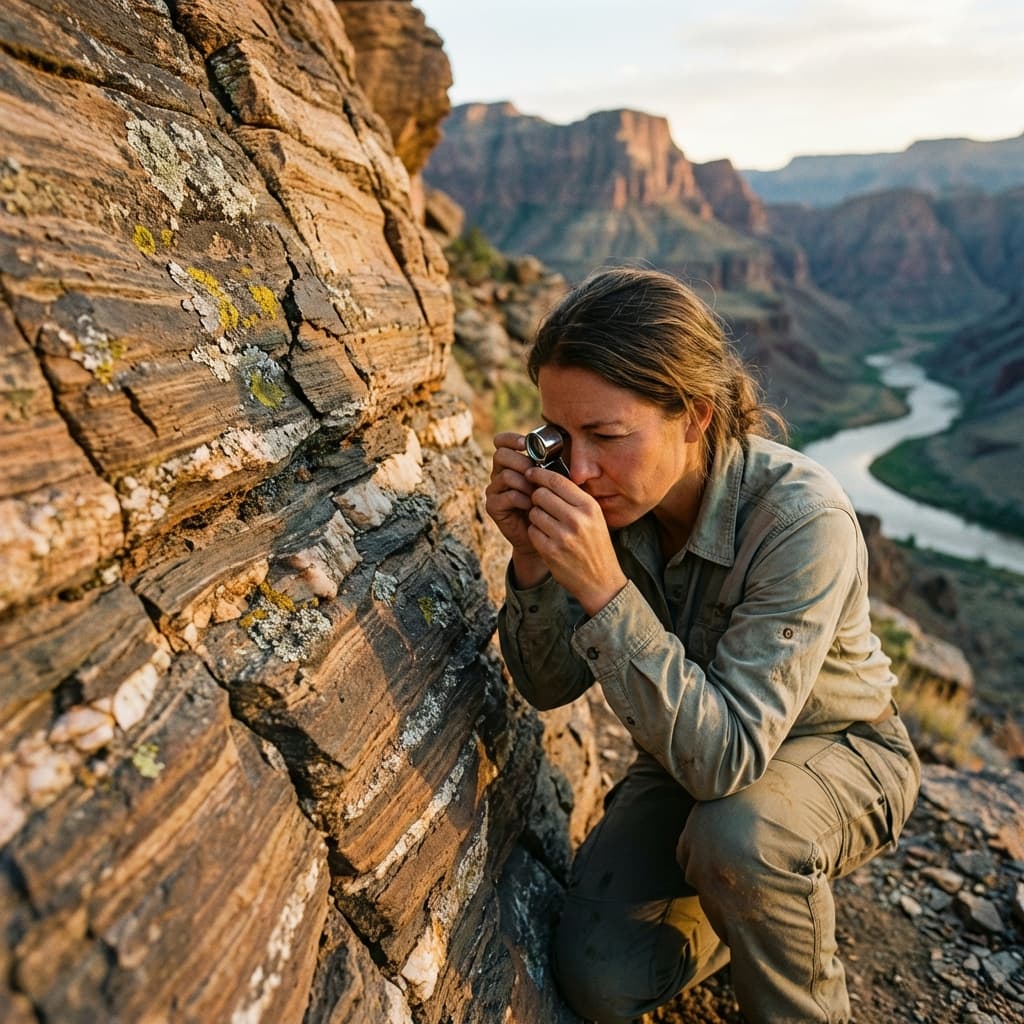 Geologist conducting field analysis on rock formations